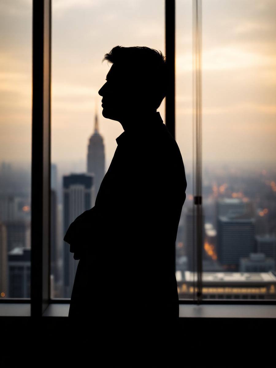 Silhouette business con skyline sullo sfondo